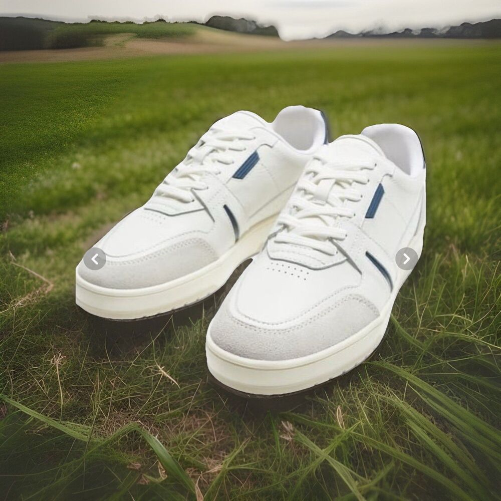 Zara Shoes Mens 40 Sneakers White Blue Fabric Lace Up Low Top Casual Comfort